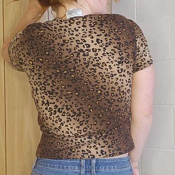 y2k Mobwife McBling Safaricore Indie Sleeze Sporty Cheetah Print Babydoll Tee - Picture 4 of 9